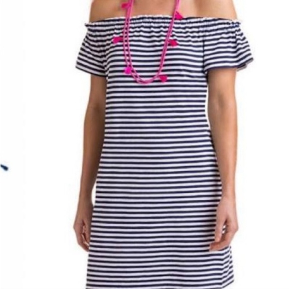 Vineyard vine, Deep Bay striped navy dress with boat neckline